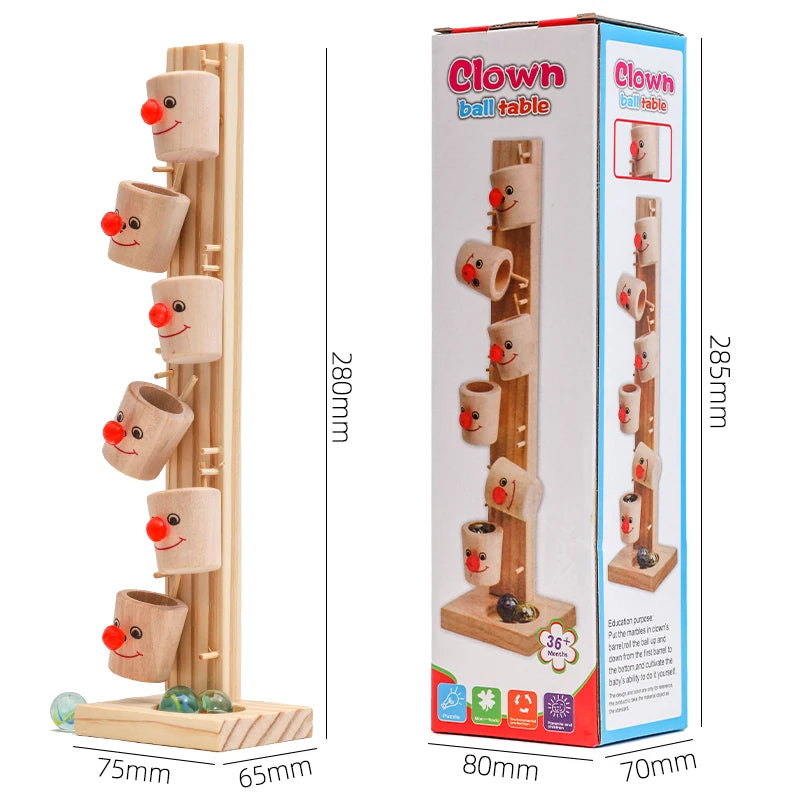 Montessori Clown Pattern Blocks Tree Wooden Baby Marble Ball Run Track Game Intelligence Toy for Early Education Kids Gift