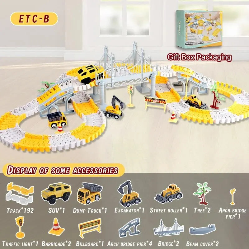 DIY Building Block Track Splicing Puzzle Toy,Electric Track Toy Engineering Minin Car Set Puzzle Kids Toys Track Car Train Toys