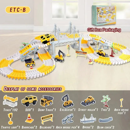DIY Building Block Track Splicing Puzzle Toy,Electric Track Toy Engineering Minin Car Set Puzzle Kids Toys Track Car Train Toys