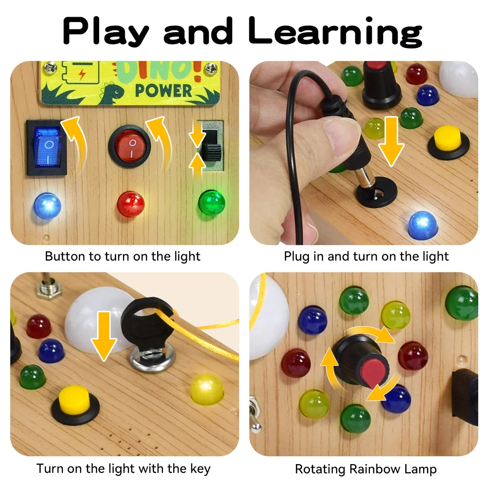 Children'S Montessori LED Light Busy Board Simulation Switch Power Board Busy Light Button Puzzle Early Education Learning Toy