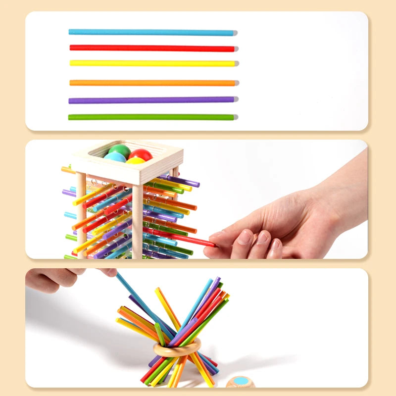 Baby Montessori Sensory Fine Motor Skills Toy Color Cognitive Learning Counting Sticks Game Educational Kids Balance Wooden Toys