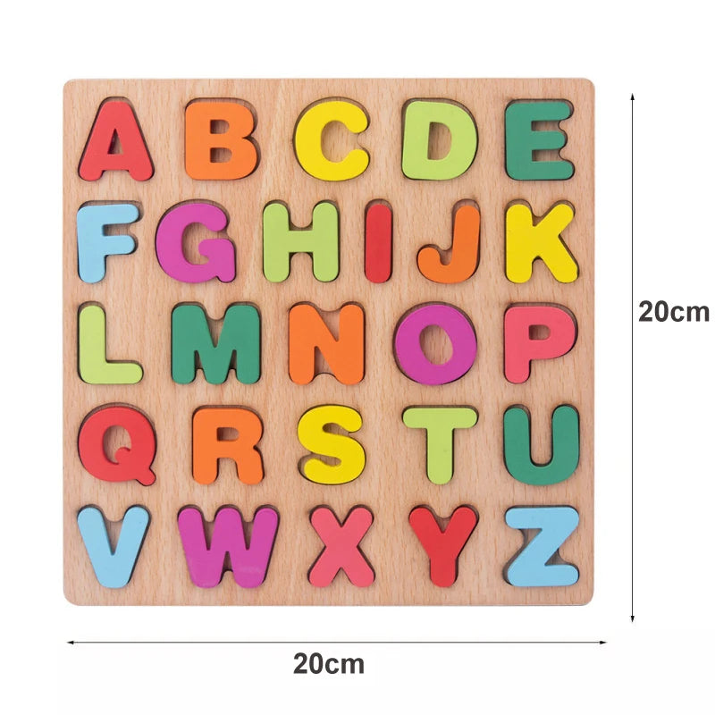 Wooden Puzzle Alphabet Number Shape Matching Board Baby Early Learning 3D Puzzle Preschool Educational Toys for Children