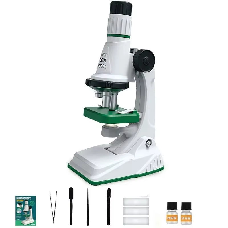 Kids Microscope Kit 200X 600X 1200X Biological Science Stem Toy Hand Loupe School Educational Pocket Microscope with LED Light