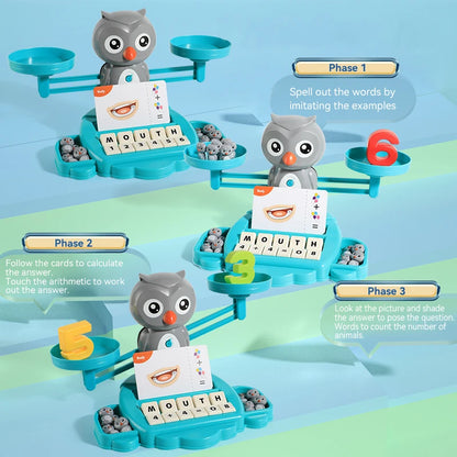 Kids Math Learning Toy - Owl & Chick Balance Scale - Boys & Girls Lion Balancing Math Game