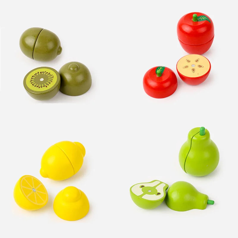 Simulation Kitchen Pretend Toy Cutting Fruit Vegetable Set Wooden Classic Game Montessori Educational Toy for Children Kids Gift