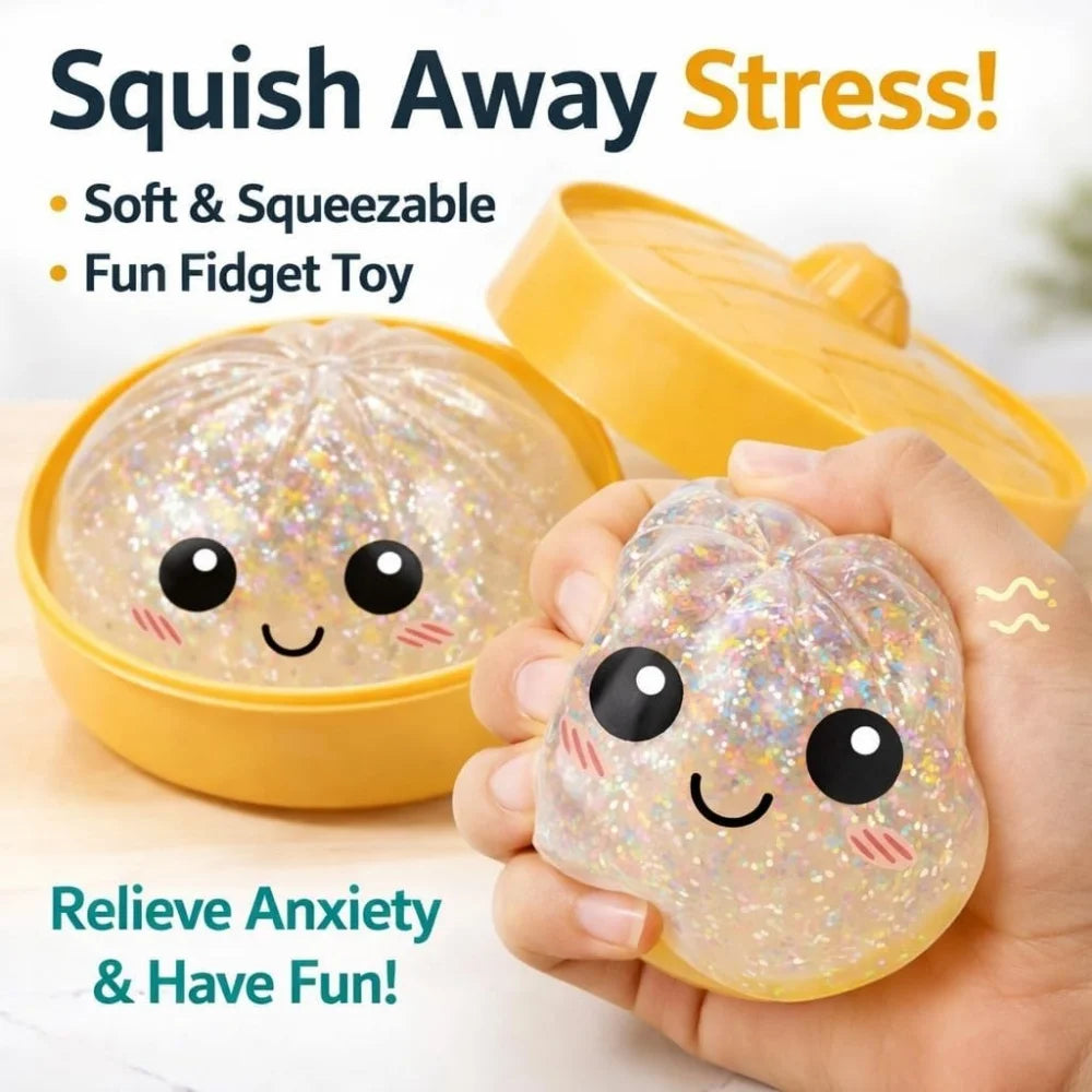 Squishy Dumpling Stress Balls Glitter Dumpling Fidget Sensory Toy for Kids Adults, Squeeze Dough Ball Stress Relief Toy for ADHD