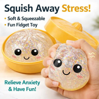 Squishy Dumpling Stress Balls Glitter Dumpling Fidget Sensory Toy for Kids Adults, Squeeze Dough Ball Stress Relief Toy for ADHD