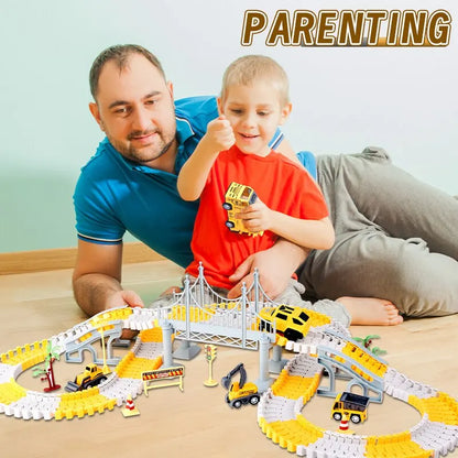 DIY Building Block Track Splicing Puzzle Toy,Electric Track Toy Engineering Minin Car Set Puzzle Kids Toys Track Car Train Toys