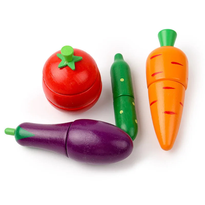 Simulation Kitchen Pretend Toy Cutting Fruit Vegetable Set Wooden Classic Game Montessori Educational Toy for Children Kids Gift