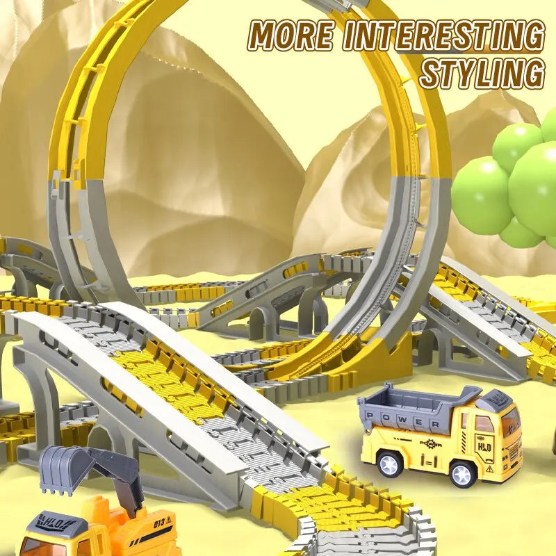DIY Building Block Track Splicing Puzzle Toy,Electric Track Toy Engineering Minin Car Set Puzzle Kids Toys Track Car Train Toys