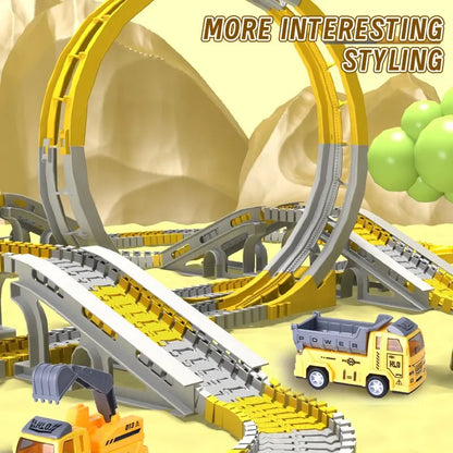 DIY Building Block Track Splicing Puzzle Toy,Electric Track Toy Engineering Minin Car Set Puzzle Kids Toys Track Car Train Toys