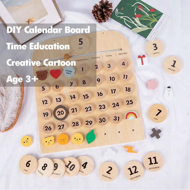 Kids Daily Calendar Wooden Educational Toy My Weather Station Date Time Record Activity Board Growth Learning Teaching Toys Gift