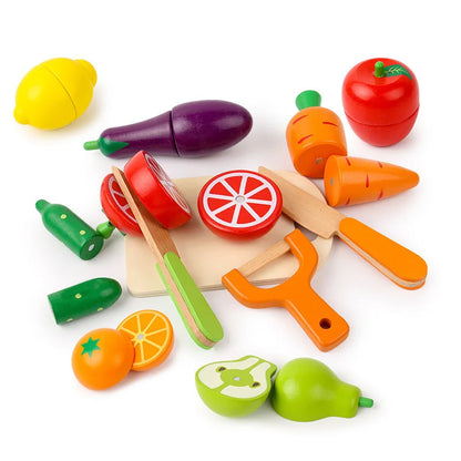 Simulation Kitchen Pretend Toy Cutting Fruit Vegetable Set Wooden Classic Game Montessori Educational Toy for Children Kids Gift