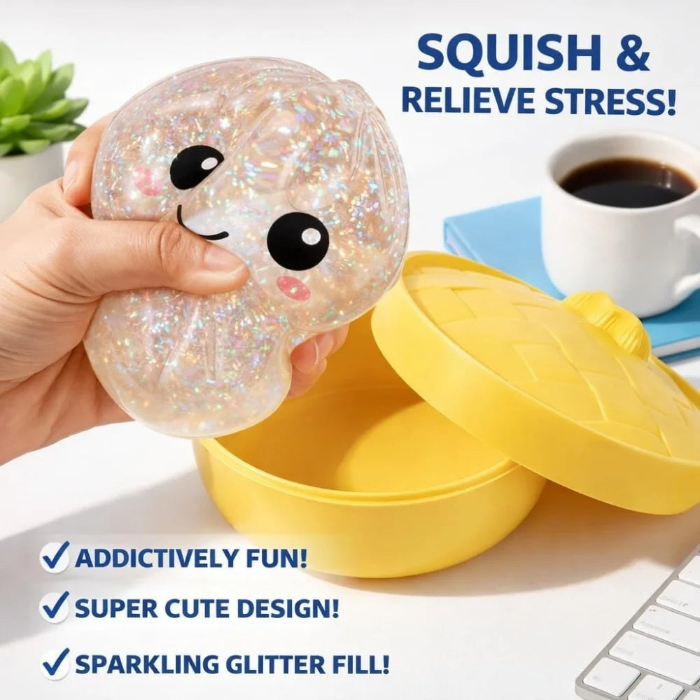 Squishy Dumpling Stress Balls Glitter Dumpling Fidget Sensory Toy for Kids Adults, Squeeze Dough Ball Stress Relief Toy for ADHD