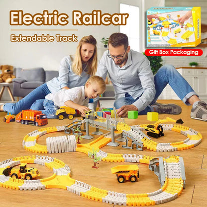 DIY Building Block Track Splicing Puzzle Toy,Electric Track Toy Engineering Minin Car Set Puzzle Kids Toys Track Car Train Toys