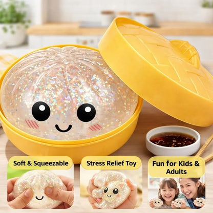 Squishy Dumpling Stress Balls Glitter Dumpling Fidget Sensory Toy for Kids Adults, Squeeze Dough Ball Stress Relief Toy for ADHD