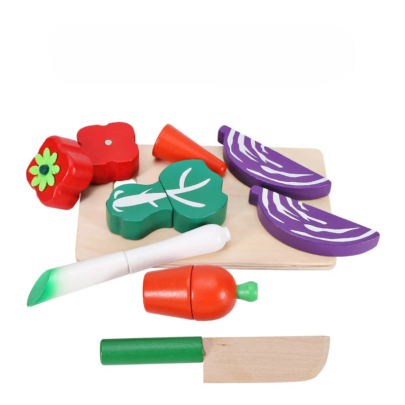 Simulation Kitchen Pretend Toy Cutting Fruit Vegetable Set Wooden Classic Game Montessori Educational Toy for Children Kids Gift