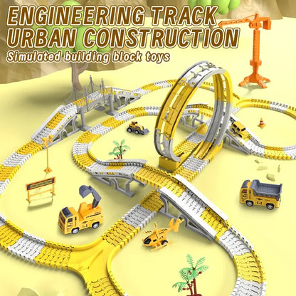 DIY Building Block Track Splicing Puzzle Toy,Electric Track Toy Engineering Minin Car Set Puzzle Kids Toys Track Car Train Toys