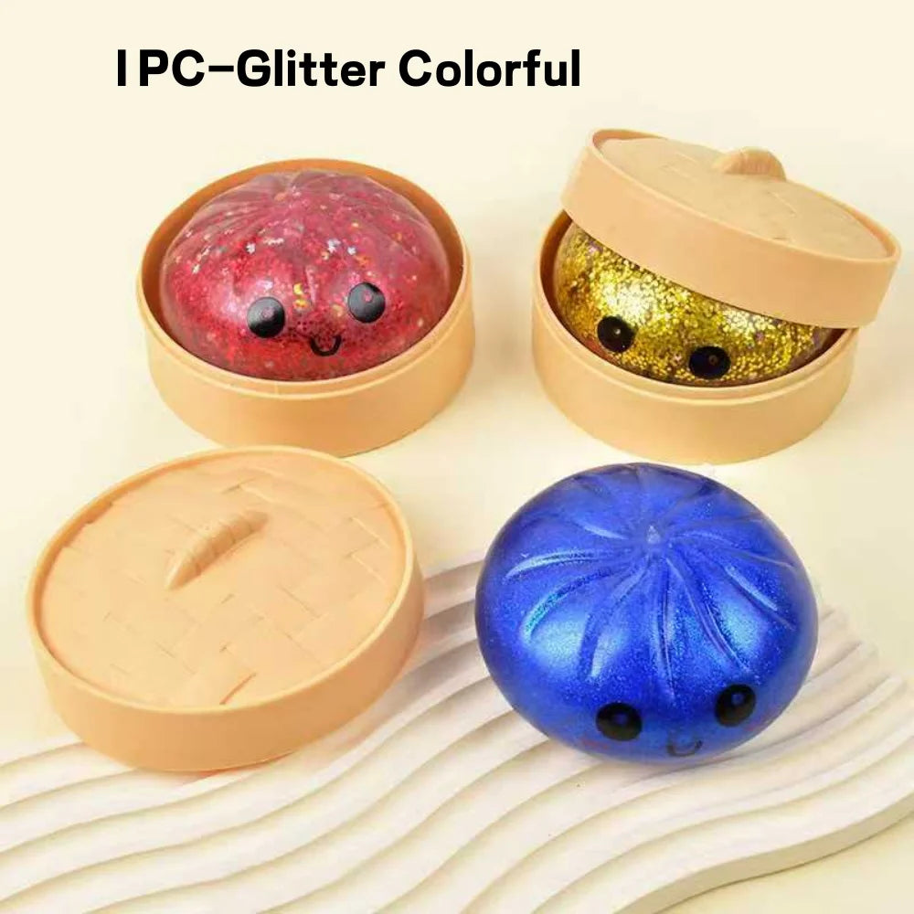 Squishy Dumpling Stress Balls Glitter Dumpling Fidget Sensory Toy for Kids Adults, Squeeze Dough Ball Stress Relief Toy for ADHD