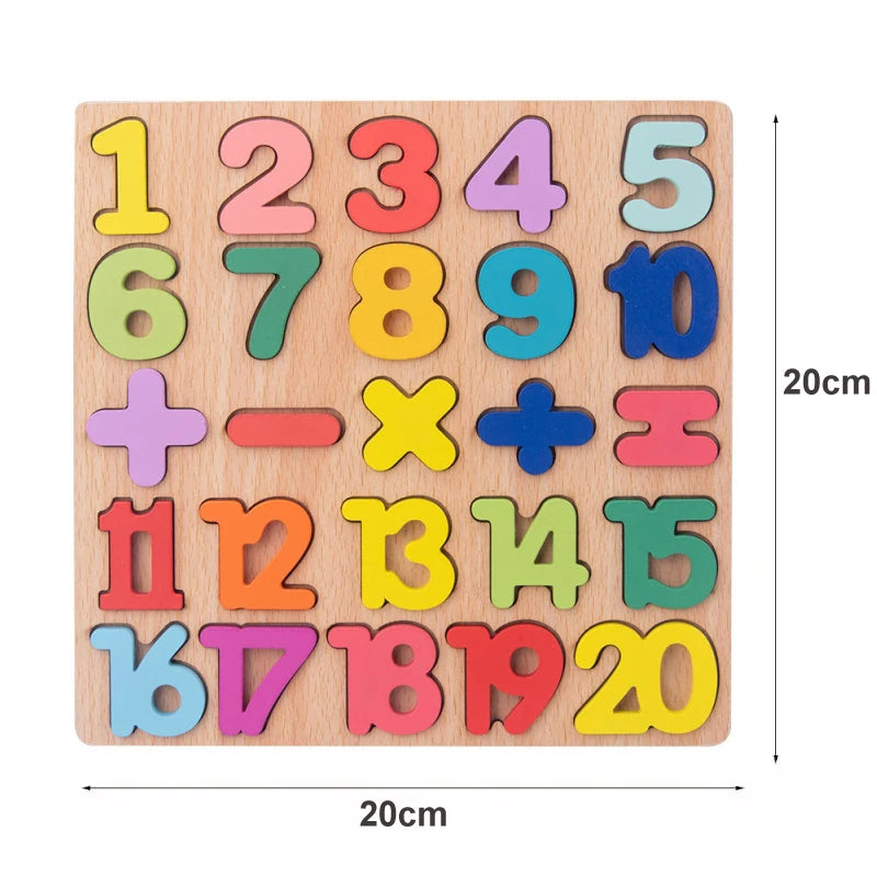 Wooden Puzzle Alphabet Number Shape Matching Board Baby Early Learning 3D Puzzle Preschool Educational Toys for Children