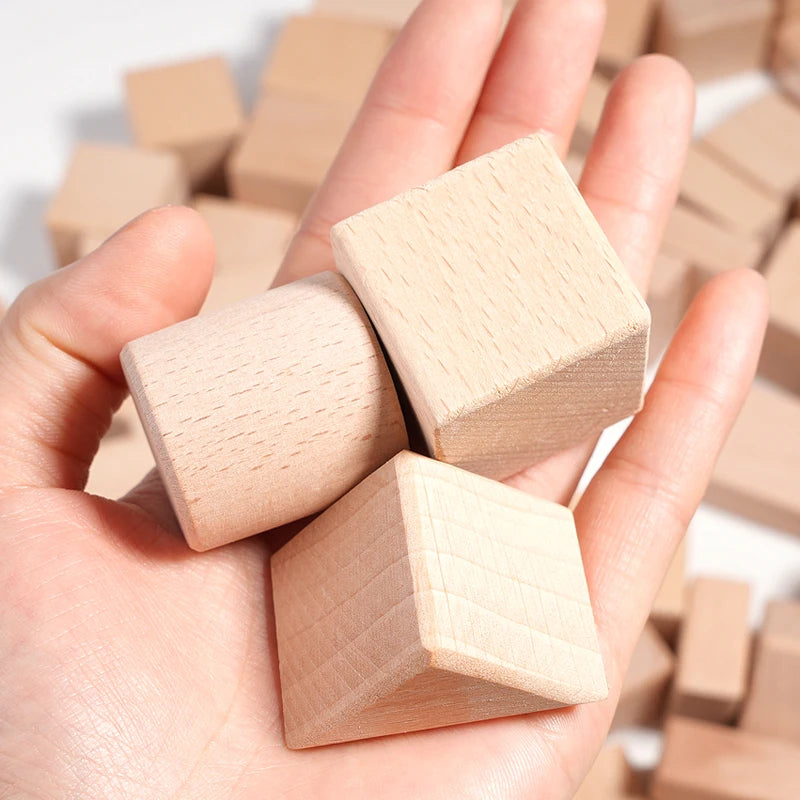 100Pcs Building Blocks for Toddlers Natural Wood Geometric Storage Bucket and Shape Sorter Lid Montessori Educational Toys