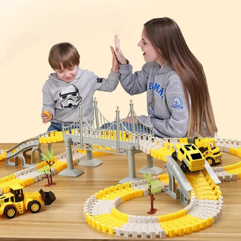 DIY Building Block Track Splicing Puzzle Toy,Electric Track Toy Engineering Minin Car Set Puzzle Kids Toys Track Car Train Toys