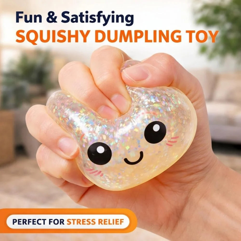 Squishy Dumpling Stress Balls Glitter Dumpling Fidget Sensory Toy for Kids Adults, Squeeze Dough Ball Stress Relief Toy for ADHD