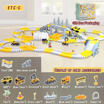 DIY Building Block Track Splicing Puzzle Toy,Electric Track Toy Engineering Minin Car Set Puzzle Kids Toys Track Car Train Toys