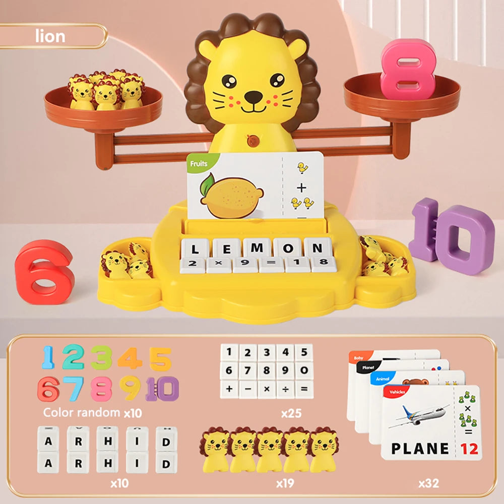 Kids Math Learning Toy - Owl & Chick Balance Scale - Boys & Girls Lion Balancing Math Game