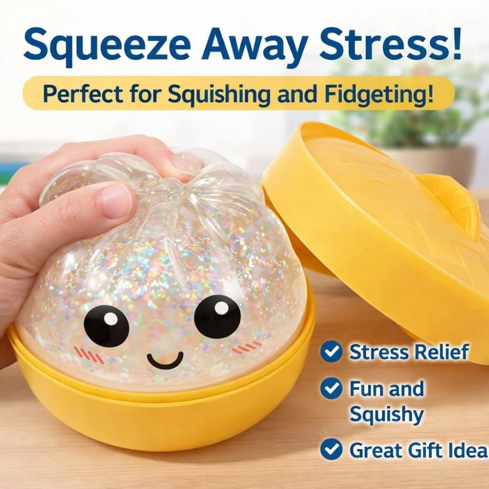Squishy Dumpling Stress Balls Glitter Dumpling Fidget Sensory Toy for Kids Adults, Squeeze Dough Ball Stress Relief Toy for ADHD