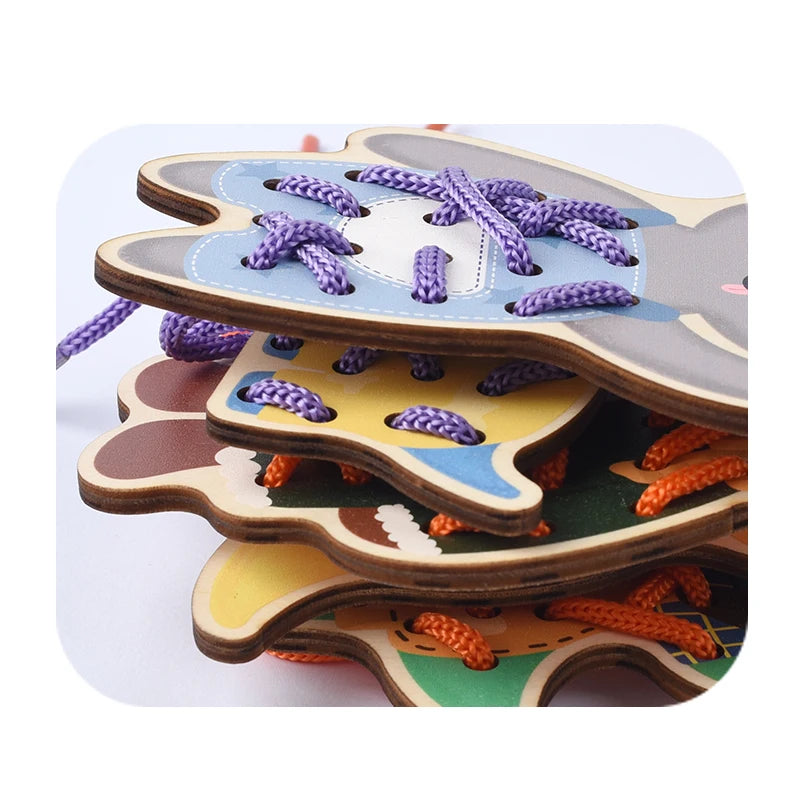 Wooden Lacing Toys Montessori Sensory Toys Sewing Cards Lacing Playing Game for Kid Preschool Learning Activity Fine Motor Skill