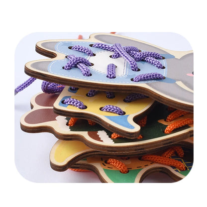 Wooden Lacing Toys Montessori Sensory Toys Sewing Cards Lacing Playing Game for Kid Preschool Learning Activity Fine Motor Skill