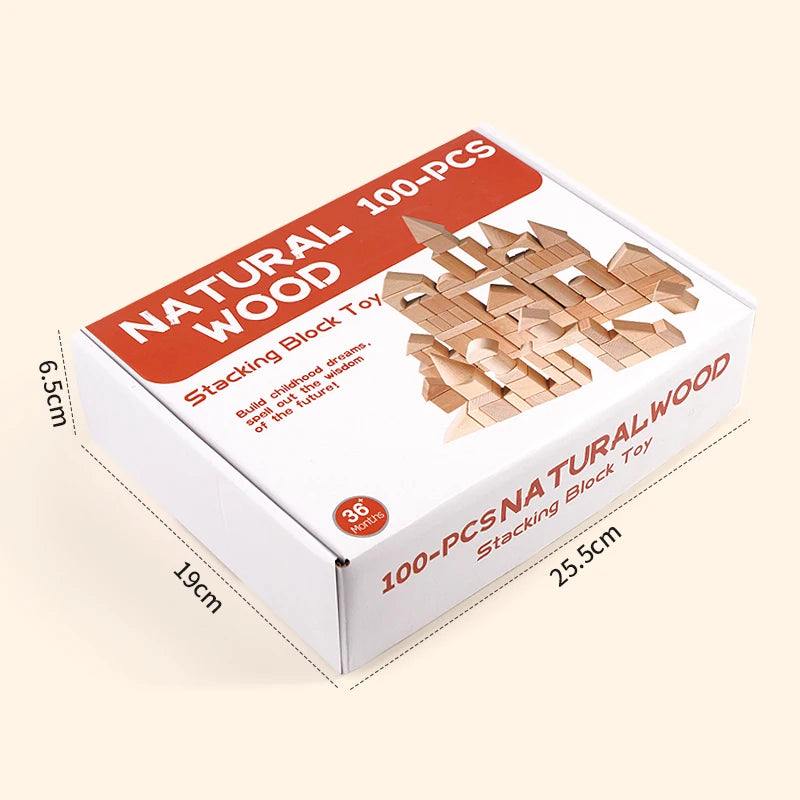 100Pcs Building Blocks for Toddlers Natural Wood Geometric Storage Bucket and Shape Sorter Lid Montessori Educational Toys