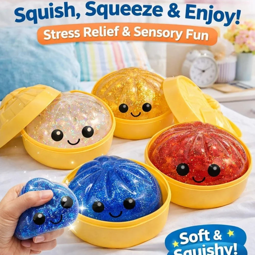 Squishy Dumpling Stress Balls Glitter Dumpling Fidget Sensory Toy for Kids Adults, Squeeze Dough Ball Stress Relief Toy for ADHD