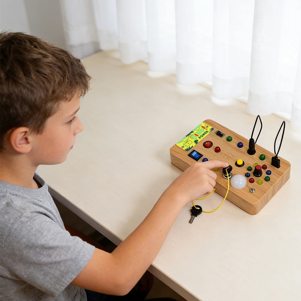Children'S Montessori LED Light Busy Board Simulation Switch Power Board Busy Light Button Puzzle Early Education Learning Toy