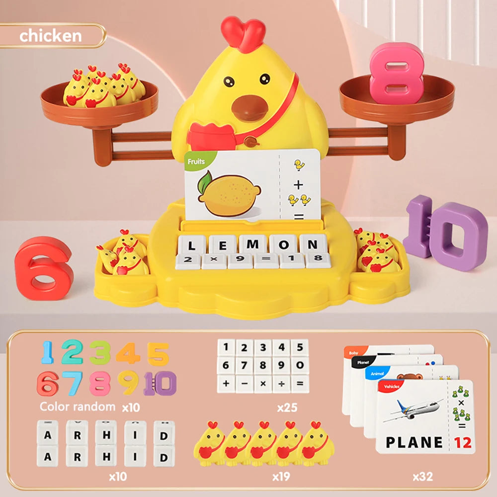 Kids Math Learning Toy - Owl & Chick Balance Scale - Boys & Girls Lion Balancing Math Game
