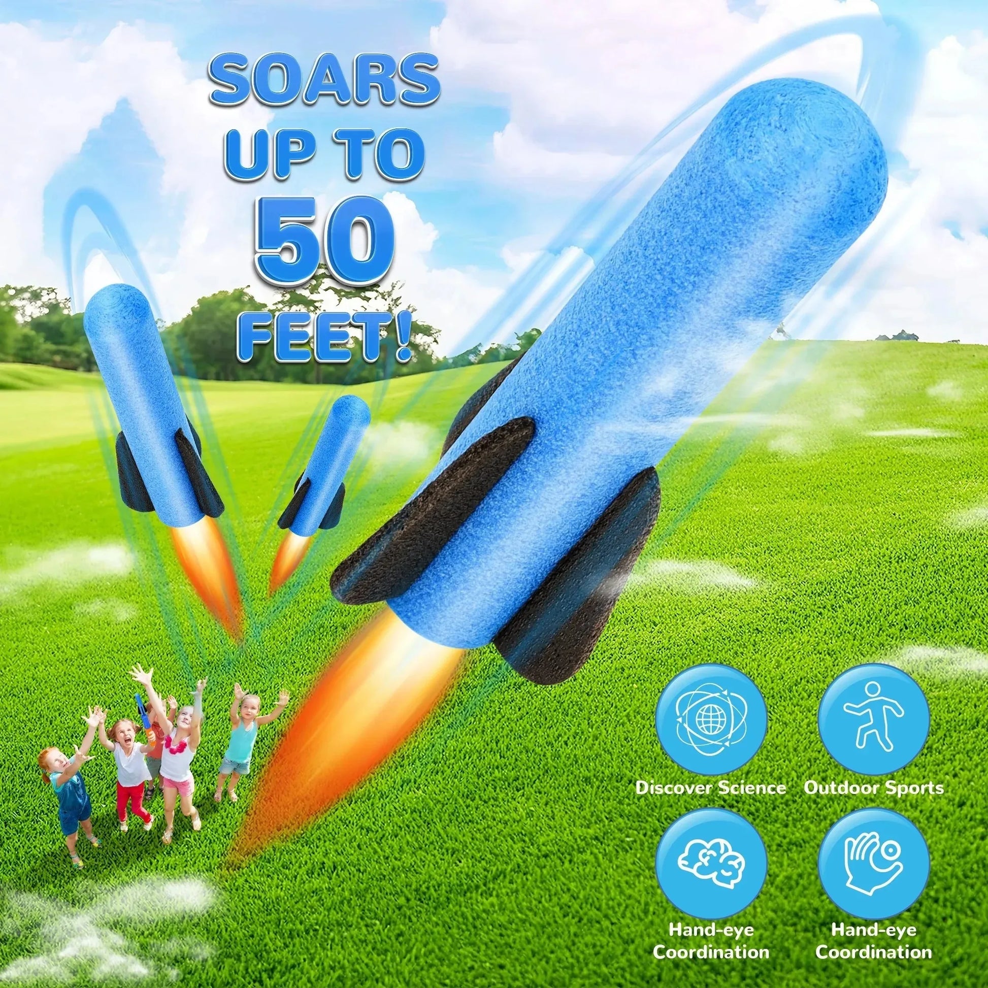 Hand-Propelled Rocket Launcher Toy Set Foam Rocket Children'S Outdoor Birthday Gift Funny Summer Garden Game Party Discount