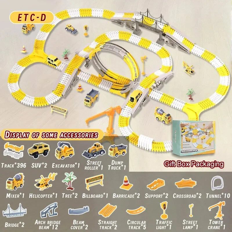 DIY Building Block Track Splicing Puzzle Toy,Electric Track Toy Engineering Minin Car Set Puzzle Kids Toys Track Car Train Toys