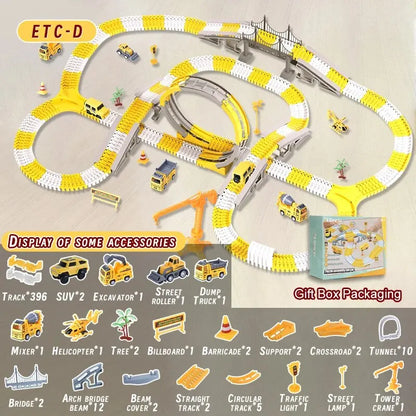 DIY Building Block Track Splicing Puzzle Toy,Electric Track Toy Engineering Minin Car Set Puzzle Kids Toys Track Car Train Toys