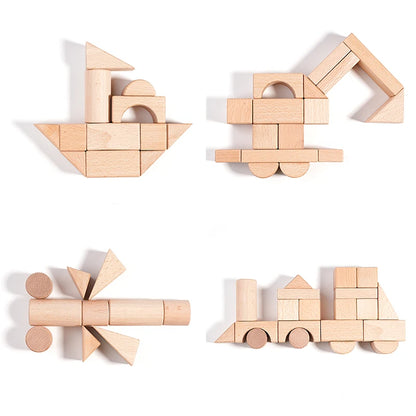 100Pcs Building Blocks for Toddlers Natural Wood Geometric Storage Bucket and Shape Sorter Lid Montessori Educational Toys