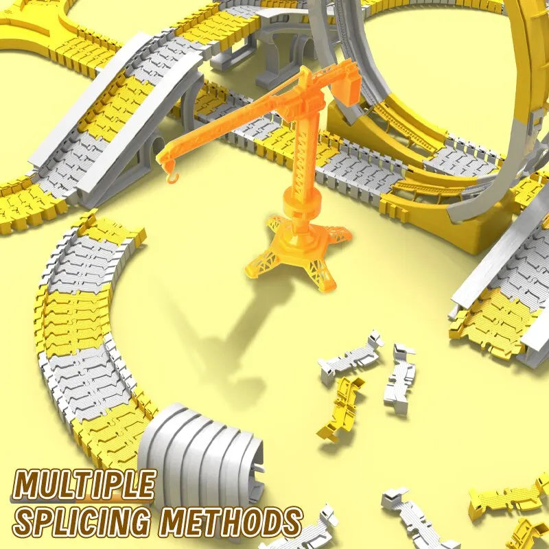 DIY Building Block Track Splicing Puzzle Toy,Electric Track Toy Engineering Minin Car Set Puzzle Kids Toys Track Car Train Toys