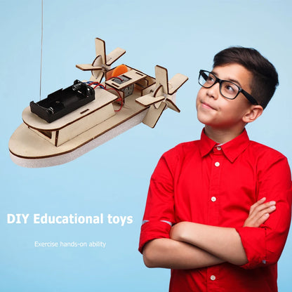 DIY Boat Model Science Toys Kids STEM Electric Educational Teaching Kit 3D Assemble Wooden Boat Toy Scientific Experiment Kit